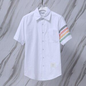 Thom Browne white four-cylinder striped short-sleeved shirt